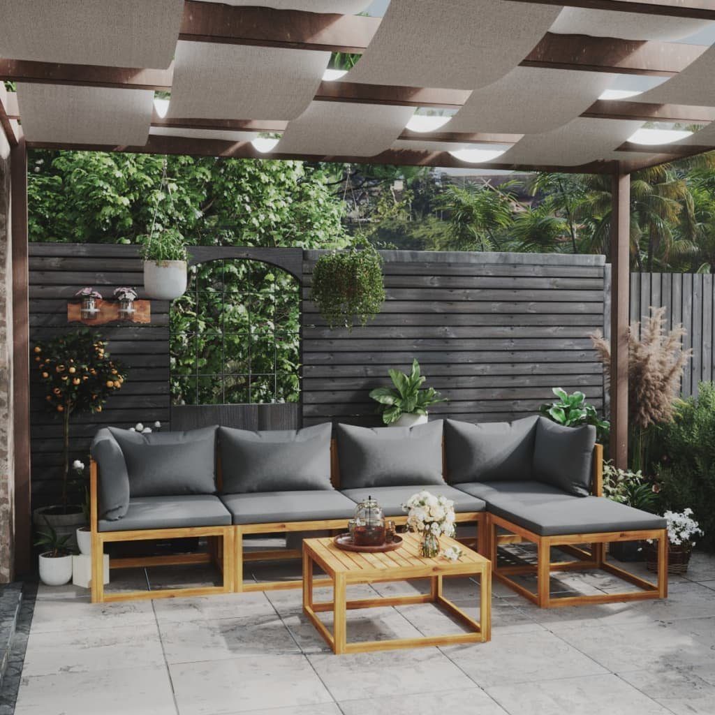 Massivholz (1-tlg) mit 6-tlg. Garten-Lounge-Set Akazie, Gartenlounge-Set Auflagen vidaXL