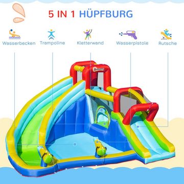 Outsunny Hüpfburg Mit Wasserrutsche aufblasbar für Kinder von 3 bis 8 Jahren, (Wasserspielcenter, 1-tlg., Wasserpark), Mehrfarbig 385 x 365 x 200 cm