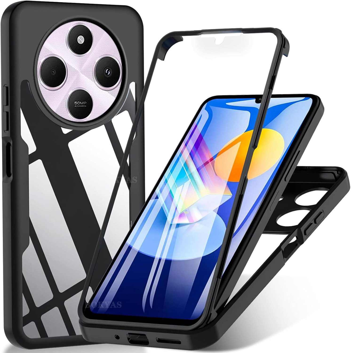 Wigento Handyhülle Für Xiaomi Redmi 14C Full Cover Acrylic Hybrid TPU Hülle Case Schwarz, 360 Grad Schutz, stoßdämpfend, robust