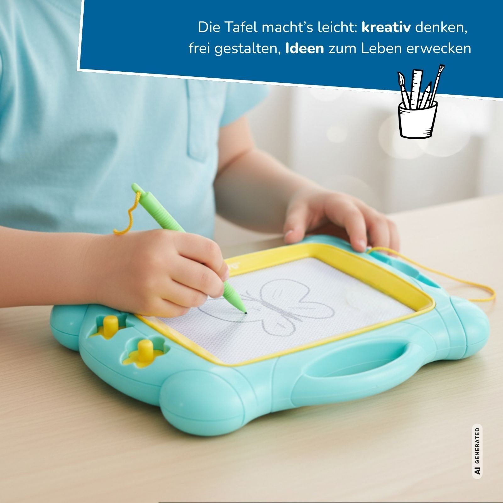 alldoro Zaubertafel magnetisch für Kinder, schwarz-weiß 32 x 25 cm mit Stift & Stempeln, Magnettafel tragbar mit Löschfunktion, Malspaß für zuhause & unterwegs – Bild 4 von 5