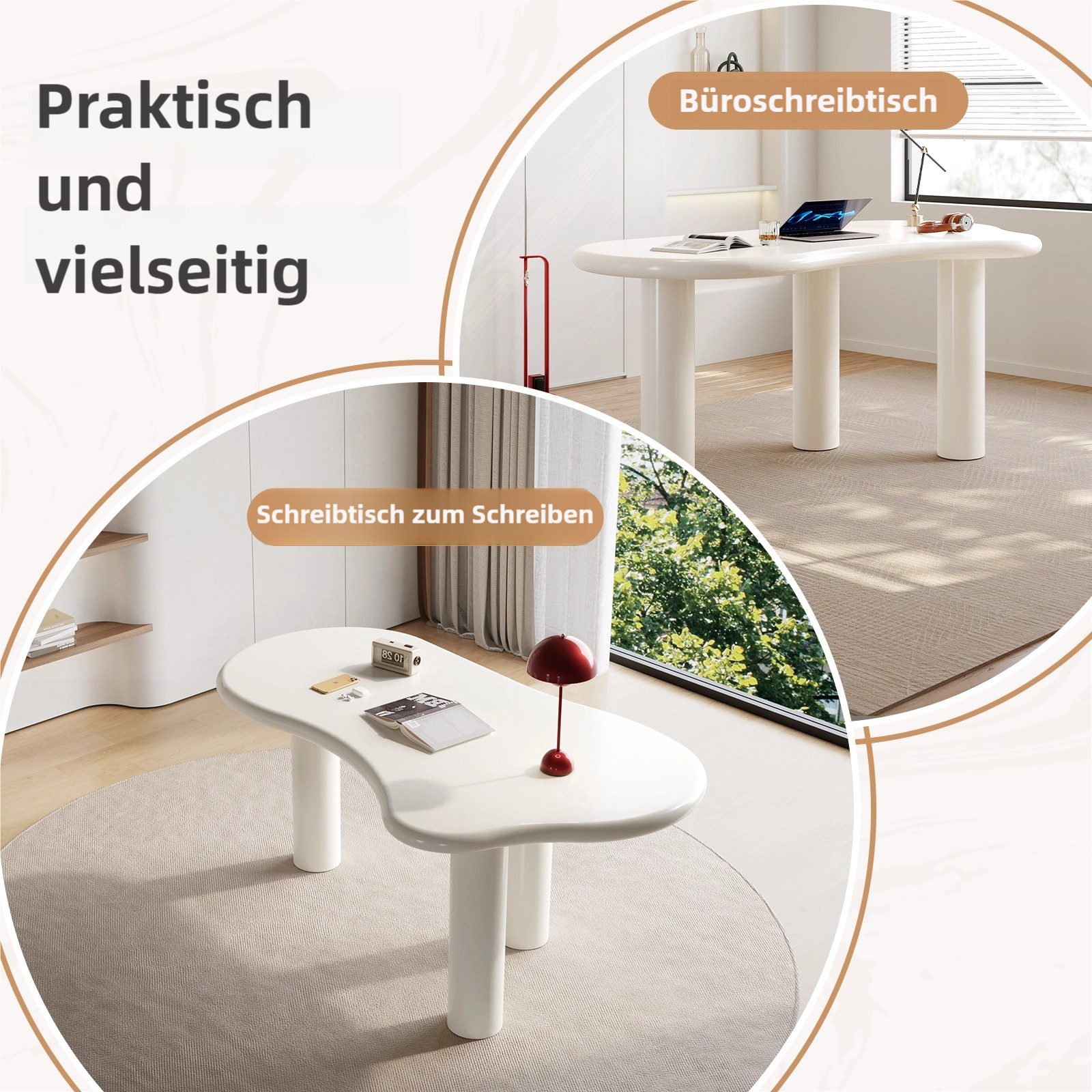 Guyii Schreibtischstuhl Kreativer Wolkenform, cremeweiß, matt, Home Office Tisch (1 St) – Bild 4 von 5