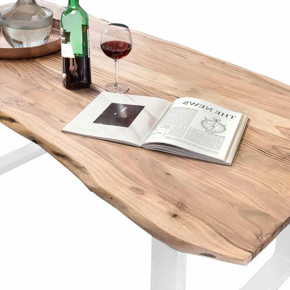 SAM® Baumkantentisch Lennart, massives Akazienholz, natürliche Baumkante, Metallgestell U-Form