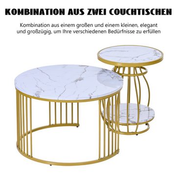 REDOM Couchtisch 2er Set Rund Tisch Wohnzimmer Rund mit Metallgestell Beistelltisch (2-St)