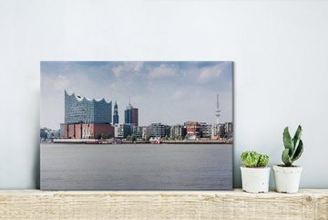 OneMillionCanvasses® Leinwandbild Hamburger Hafen mit der Elbphilharmonie, (1 St), Wandbild Leinwandbilder, Aufhängefertig, Wanddeko, 30x20 cm