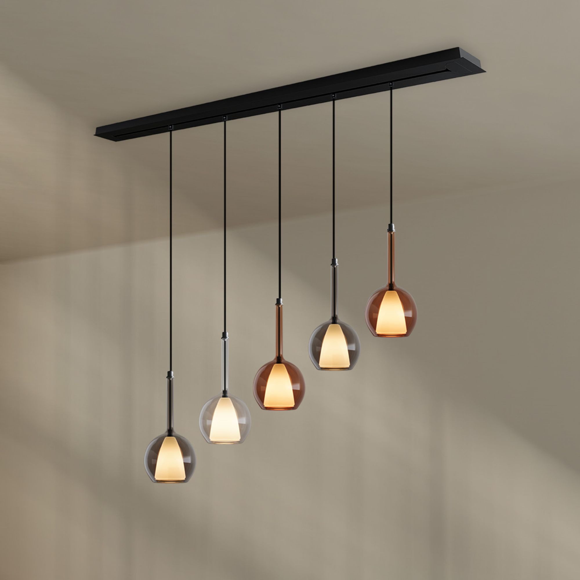 s.luce Pendelleuchte Belluna Esstisch Pendelleuchte 5-fl. 160cm Baldachin Mehrfarbig
