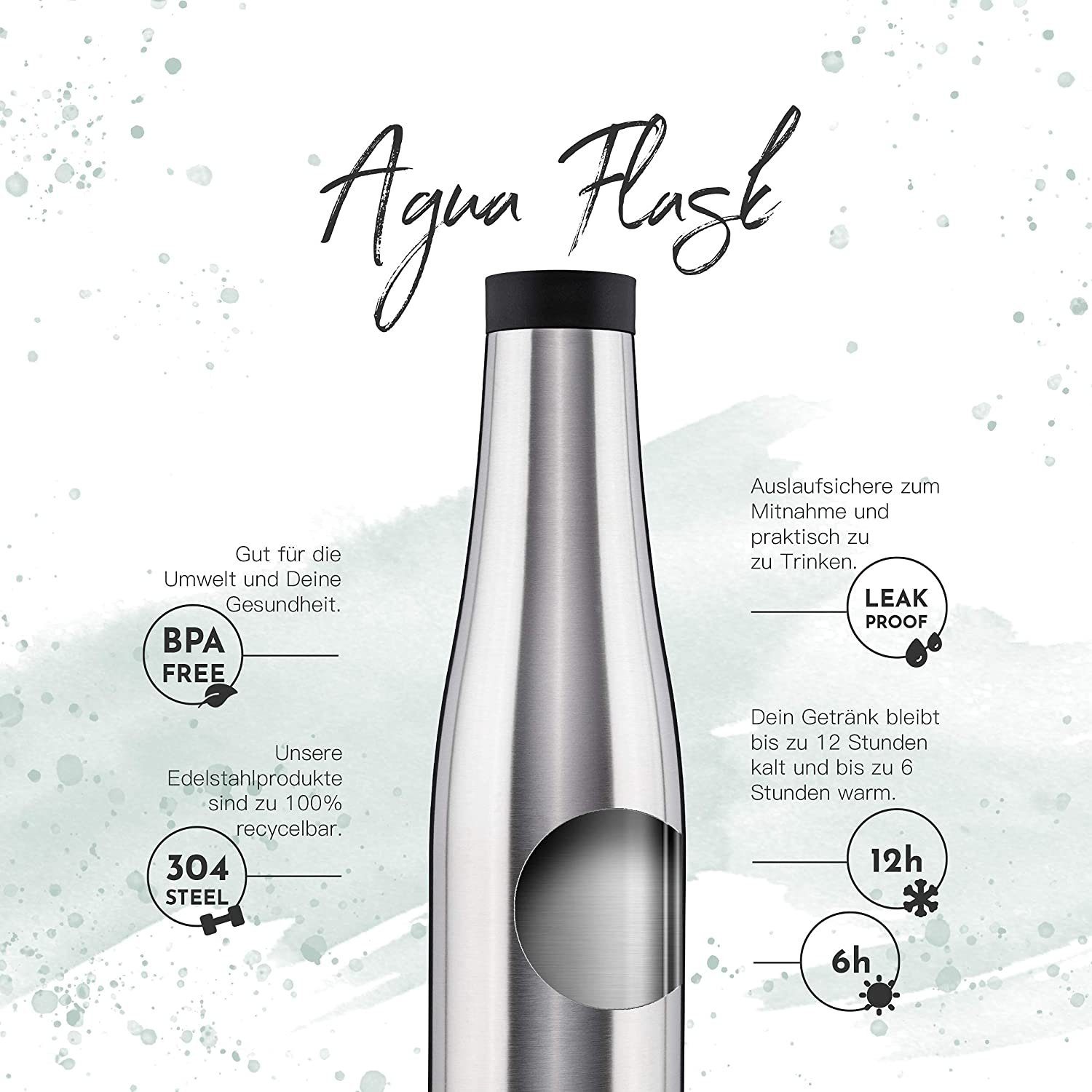 BOHORIA Isolierkanne BOHORIA® Thermosflasche AGUA 900ml - Thermoskanne - Kanne Edelstahl