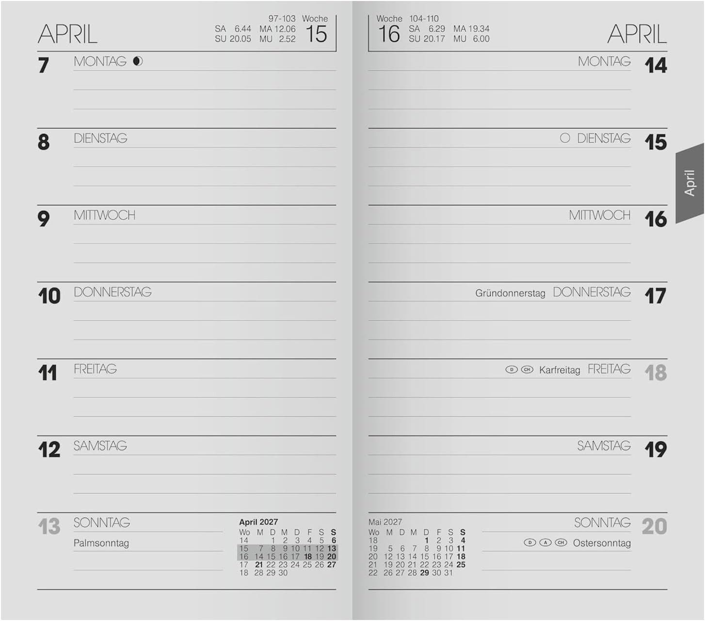 BRUNNEN Taschenkalender BRUNNEN Kalender Wochen-Ersatzkalendarium 758 2027 weiß