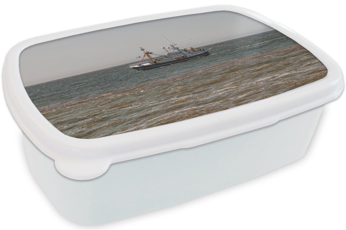 MuchoWow Lunchbox Nordsee - Fischerboot Erwachsene, Brotdose, und für Brotbox für Kinder Mädchen Kunststoff, und Jungs (2-tlg), weiß - Wasser
