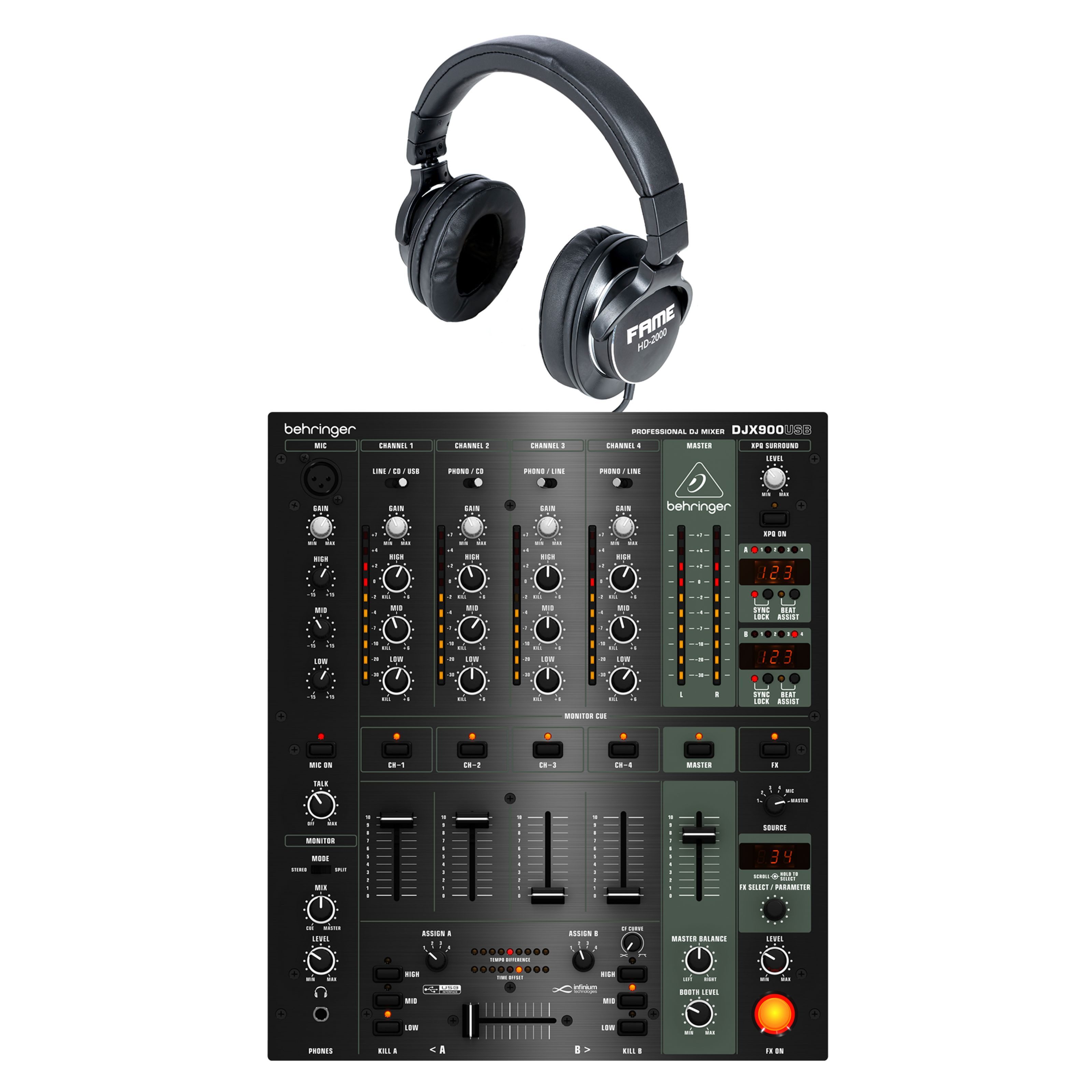 Behringer Mischpult, (DJ-Mixer, DJ-Clubmixer), DJX900USB + hD-2000 Black-Set - DJ Mixer-Set