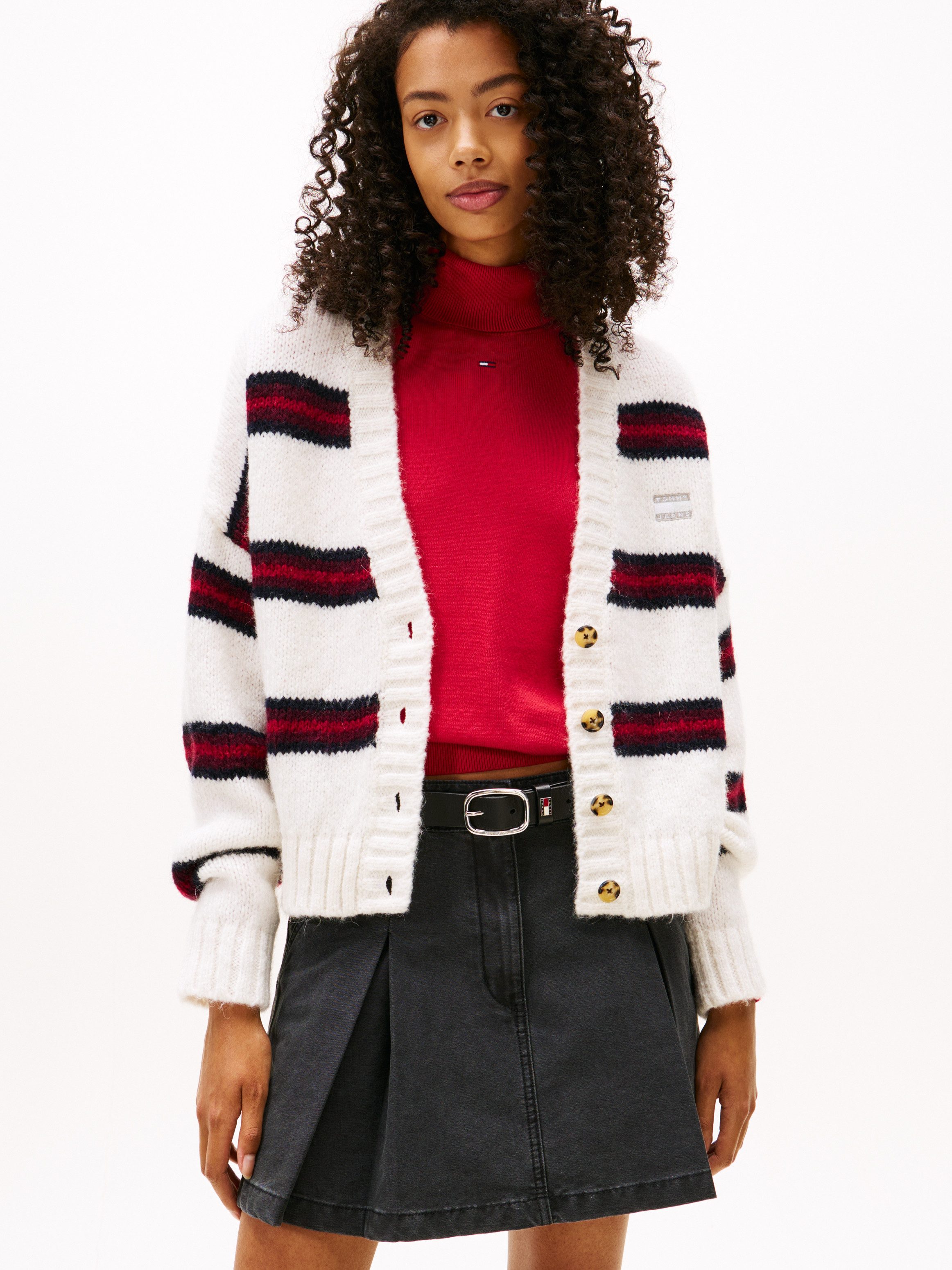 Tommy Jeans Strickjacke TJW BADGE STRIPE FLUFF CARDI EXT günstig online kaufen