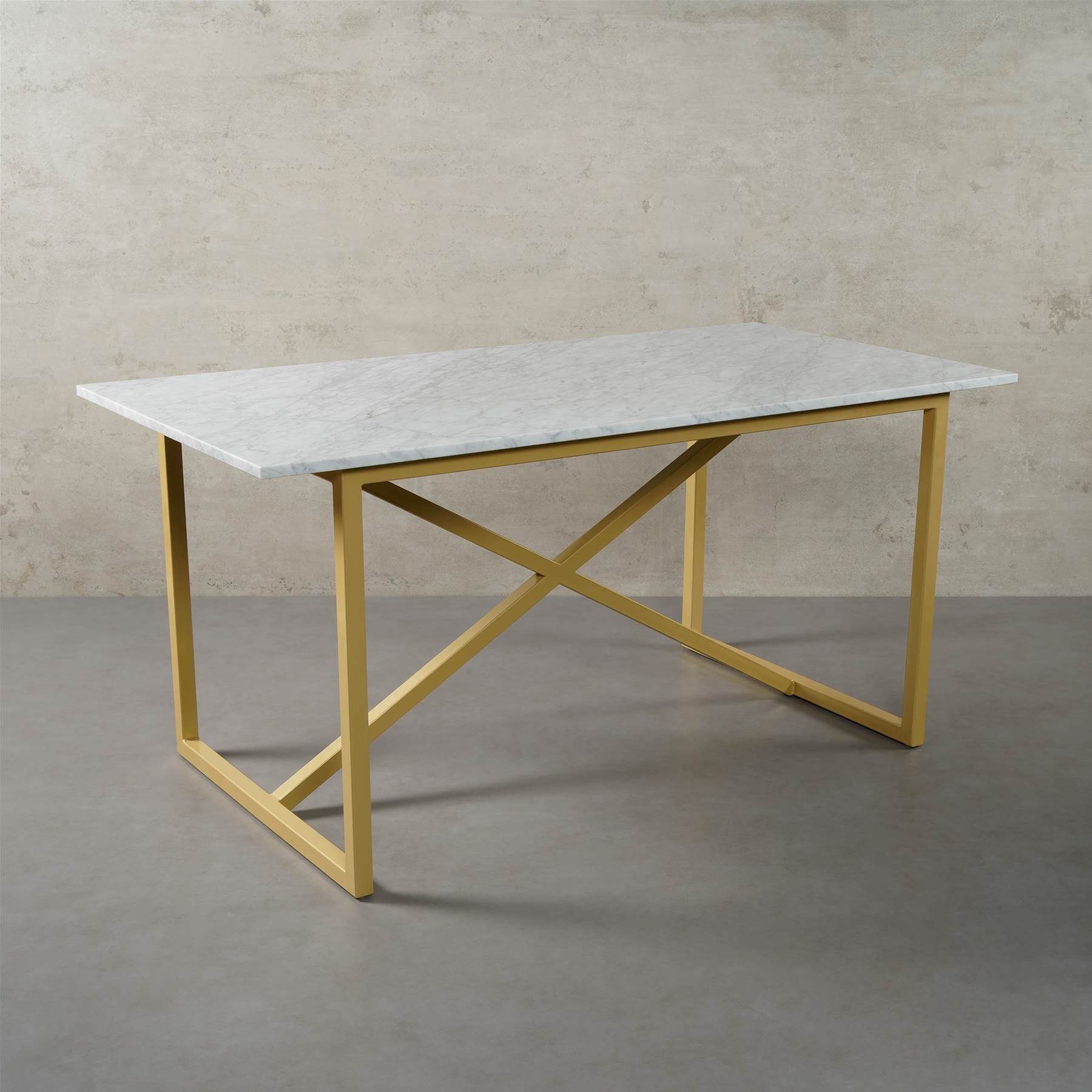 MAGNA Atelier Esstisch PRAG mit ECHTEM MARMOR, Esstisch eckig, gold Metallgestell, 160cmx80cmx75cm & 200x100x75cm Bianco Carrara