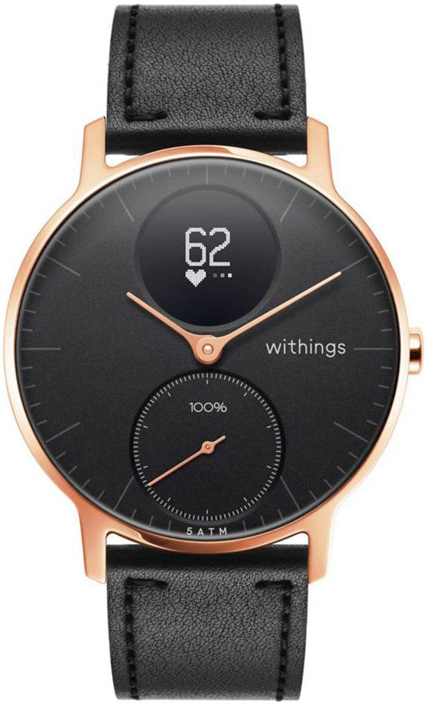 Withings Smartwatch-Armband Leather Wristband 18mm für ScanWatch Light, ScanWatch2 38mm, Steel HR 36mm, Move, Move ECG, Steel - Material: Kalbsleder, Edelstahl