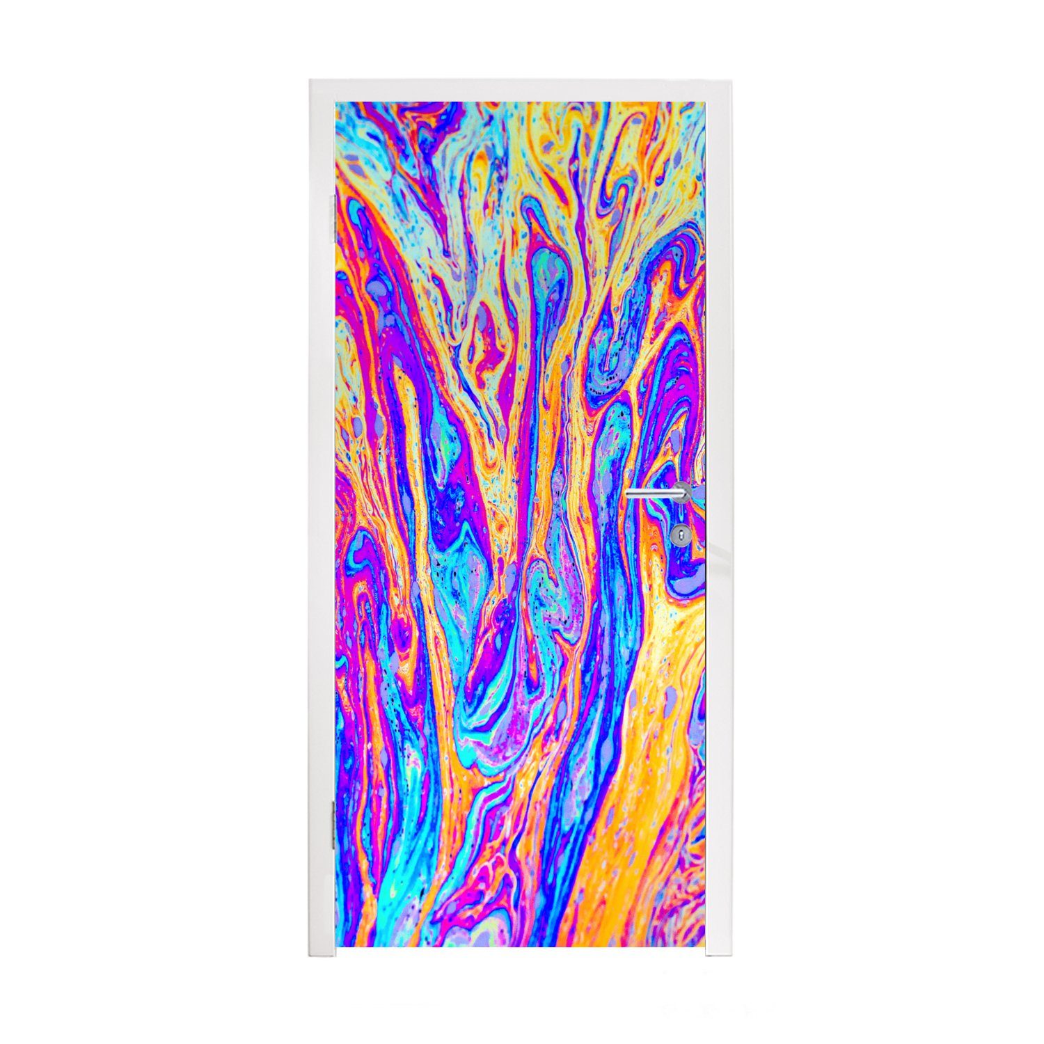 MuchoWow Türtapete Kunst - Farben - Psychedelisch, Matt, bedruckt, (1 St), Selbstklebende Tapete, Folie für Möbel, 75x205 cm