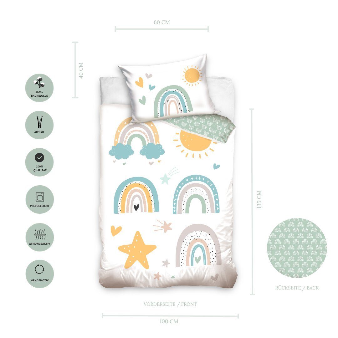 MTOnlinehandel Babybettwäsche Regenbogen Sonne Sterne & Herz 100x135 + 40x6 günstig online kaufen