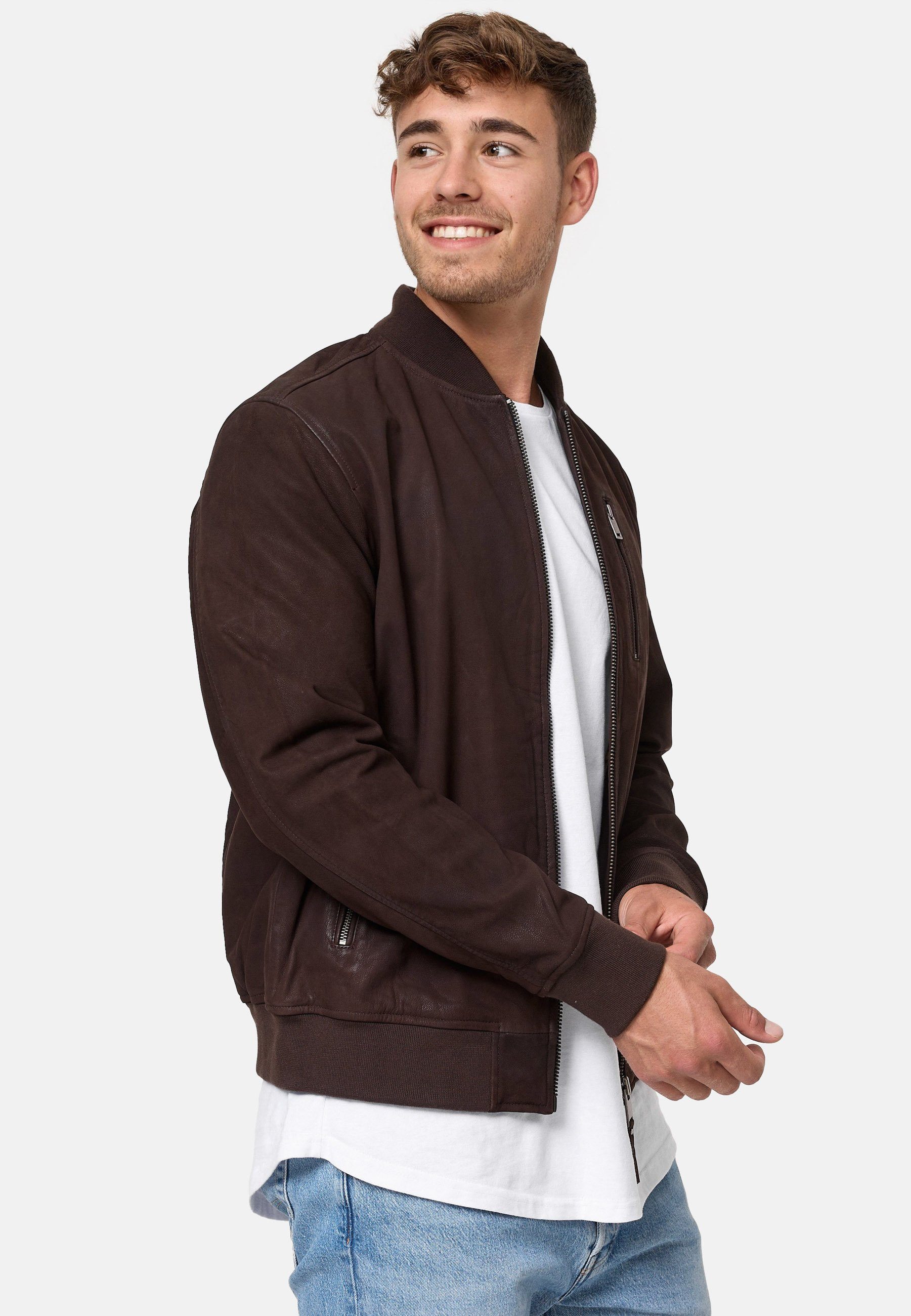 Indicode Lederjacke Herren Captain Übergangsjacke Herrenjacke aus echtem Ziegenleder