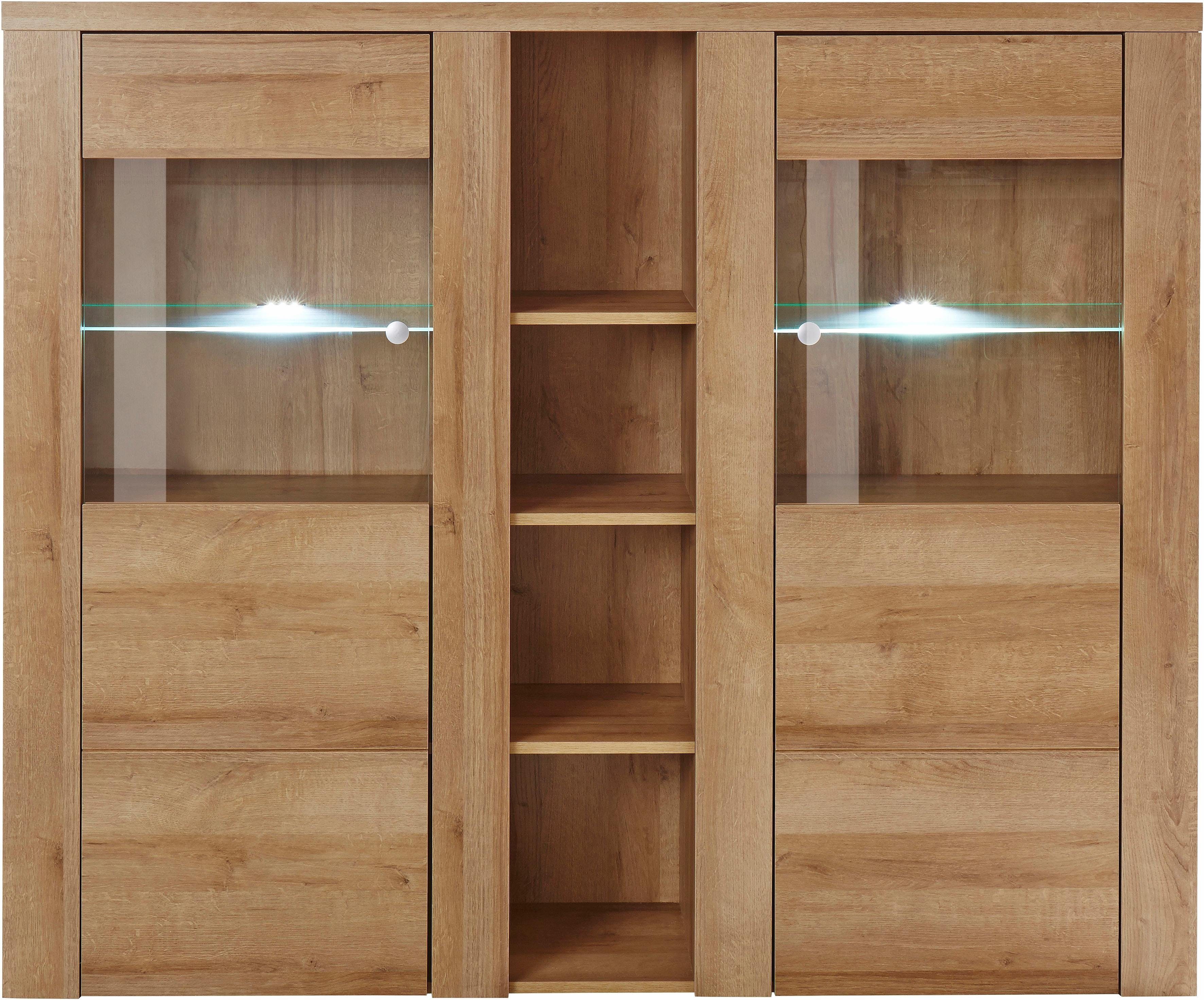 OTTO home Highboard Larona, zeitlose Hochkommode mit 2 Türen, Türkommode, Höhe 129,5 cm, Anrichte mit dekorative Rahmenoptik, Türen mit Glaseinsatz