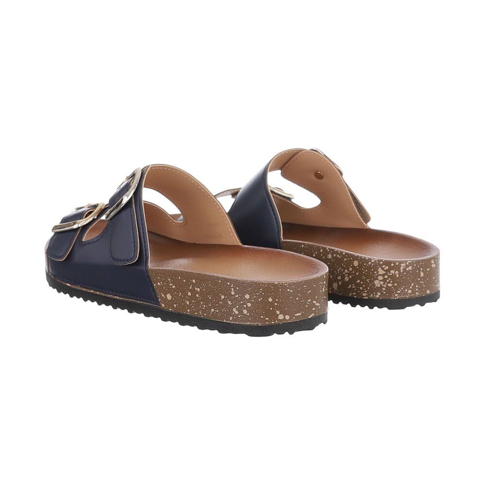 Ital-Design Damen Mules Freizeit Pantolette Flach Pantoletten in Dunkelblau