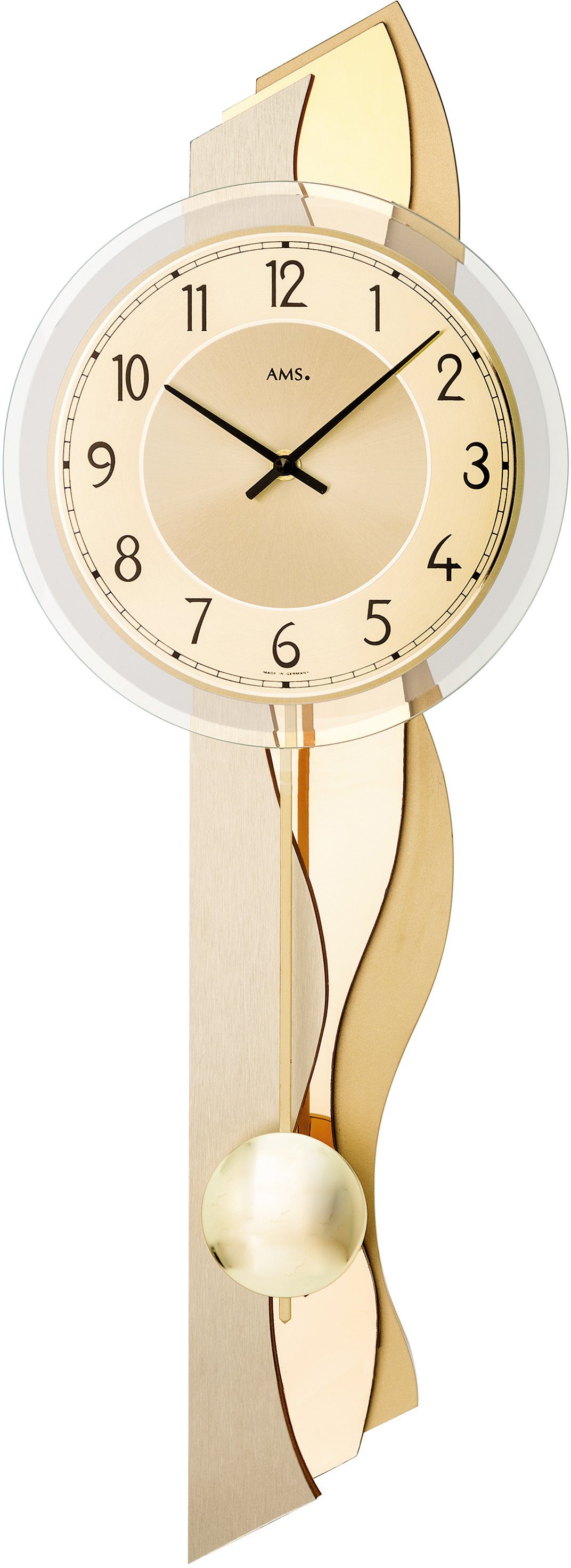 AMS Pendelwanduhr W7477 (Quarzuhr,Holzgehäuse,Esszimmer,Wohnzimmer,Made in Germany)