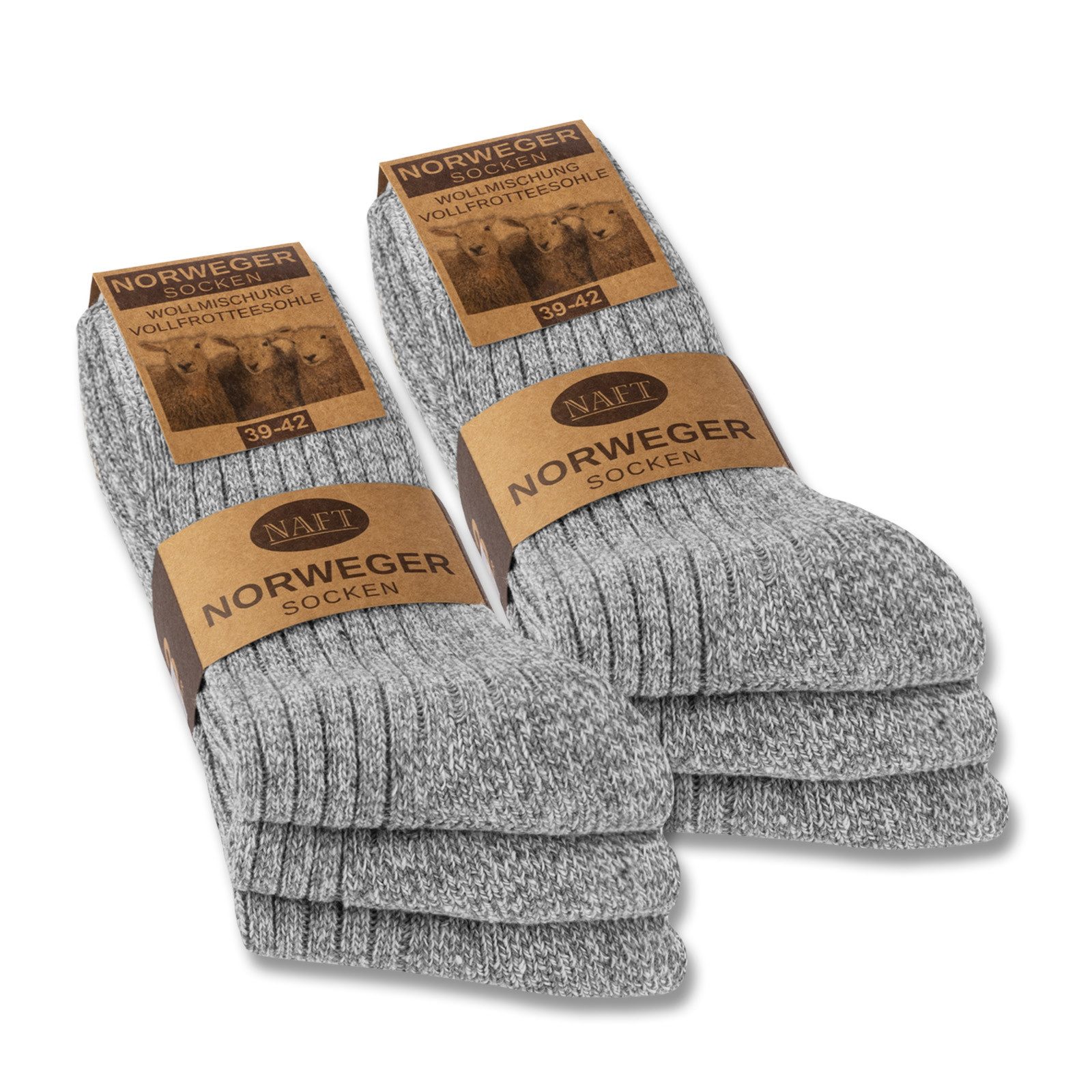 sockenkauf24 Norwegersocken 6 Paar Wollsocken warme Wintersocken mit weicher Frotteesohle (Grau, 39-42) für Damen & Herren in Schwarz, Grau & Anthrazit - 70301T