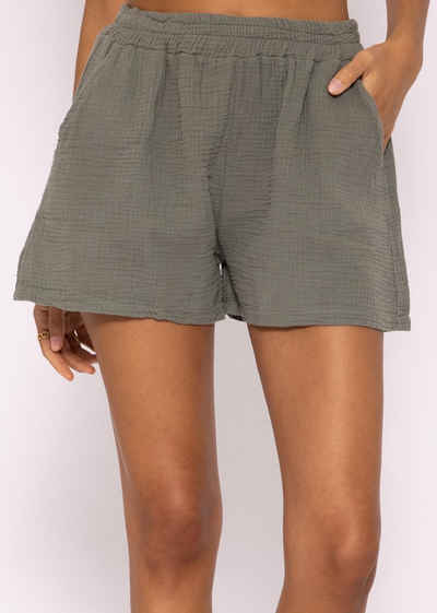 SASSYCLASSY Shorts Lockere Musselin Shorts mit Leo-Print High-Waist Baumwoll Shorts mit Eingriffstaschen und Gummibund