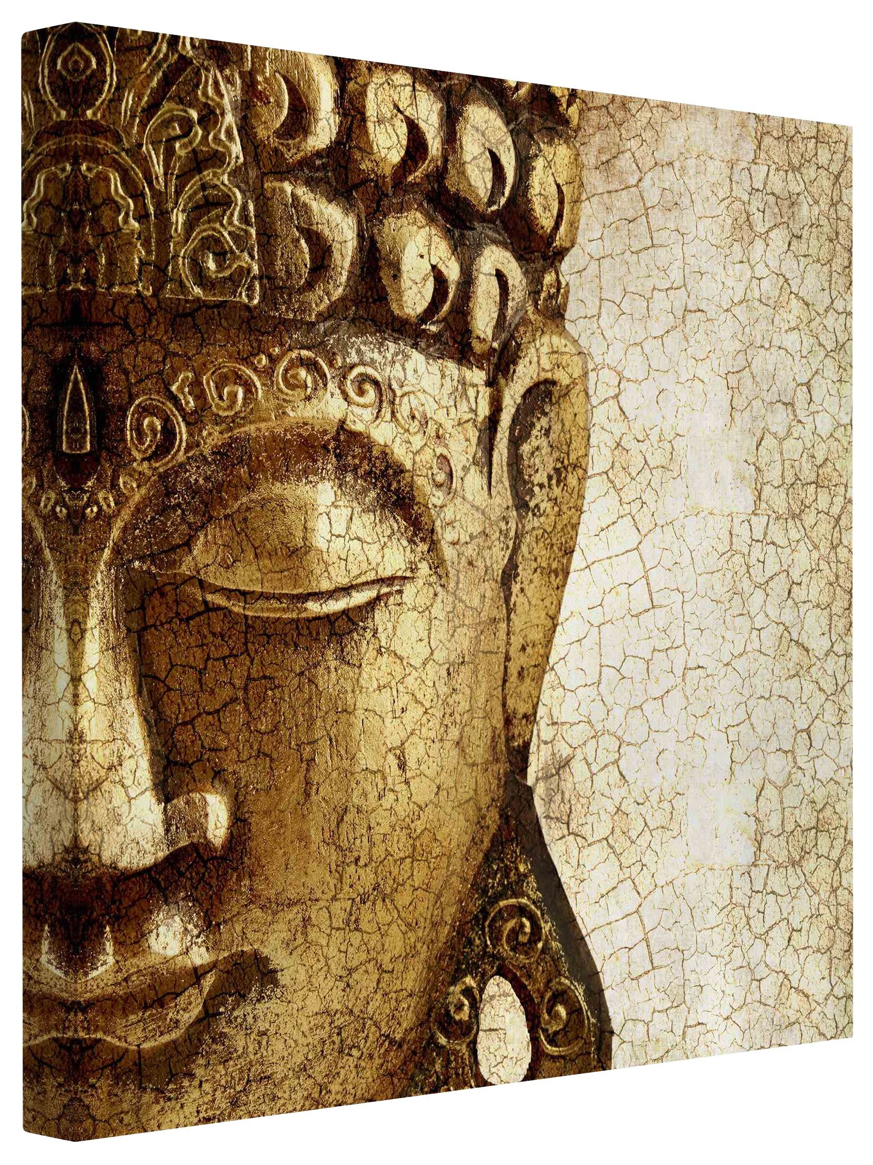Bilderdepot24 Leinwandbild Vintage Retro Modern Buddha gold Bild auf Leinwand Groß XXL, Wohnzimmer Schlafzimmer Küche Flur Wandbild Kunstdruck Wanddeko Druck
