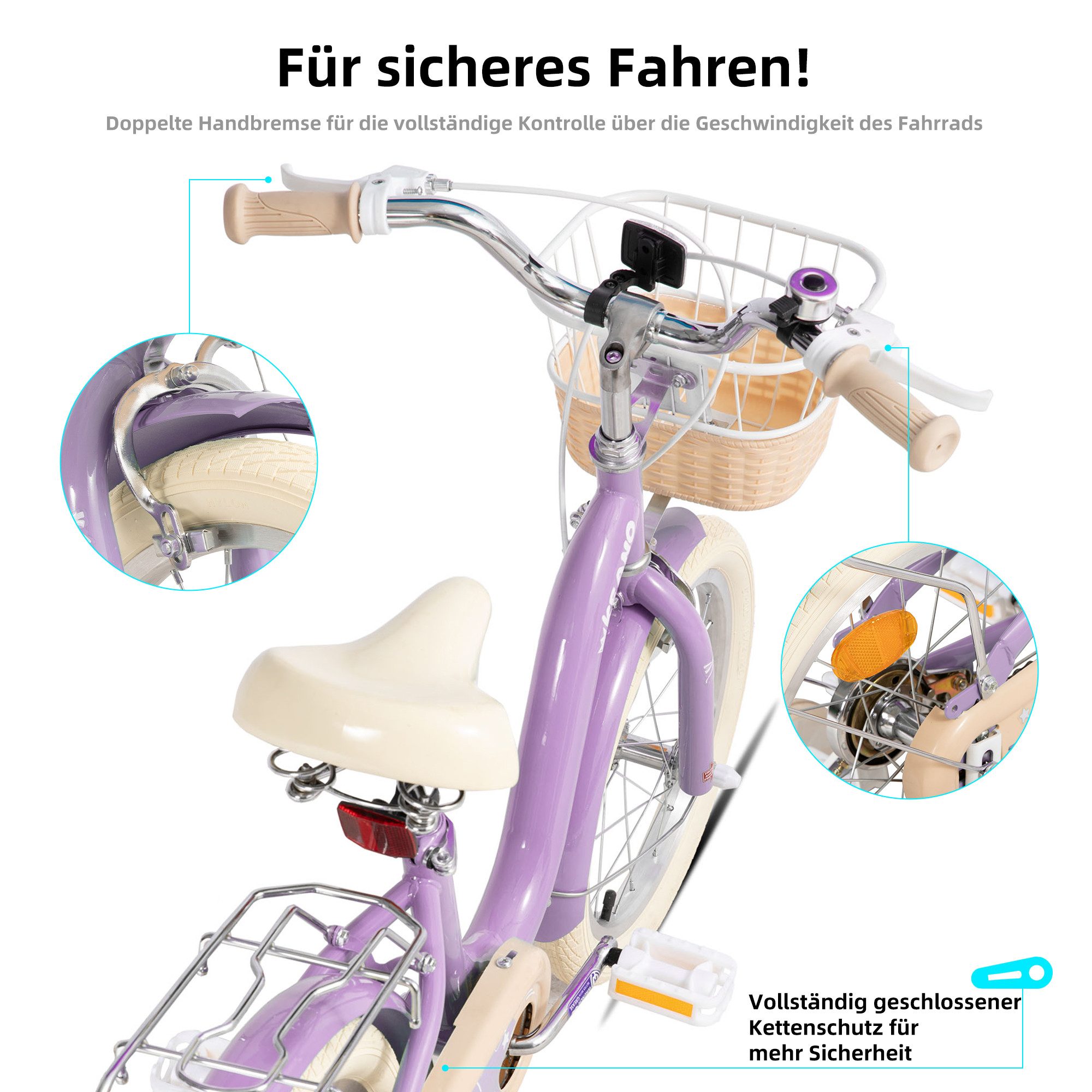 JOYSTAR Kinderfahrrad 16/20 Zoll Fahrräder für Mädchen Geeignet 4-10 Jahren, mit Korb, Kotflügel, Kettenschutz, Gepäckträger und Stützrädern