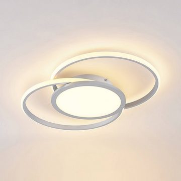 Lucande LED Deckenleuchte Senne, dimmbar, LED-Leuchtmittel fest verbaut, warmweiß, Modern, Eisen, Aluminium, Kunststoff, silber, 1 flammig, inkl.