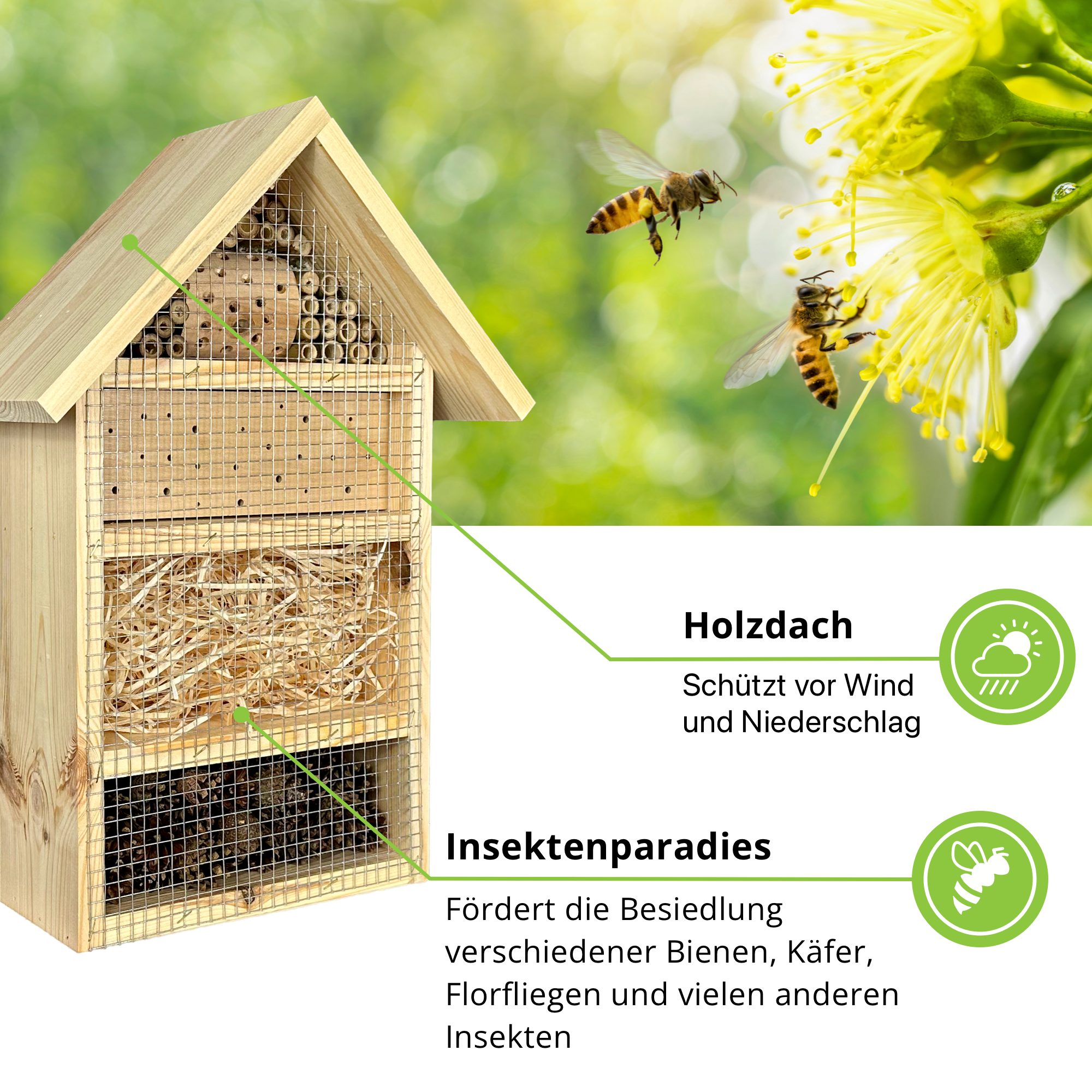gartenetage Insektenhotel Geschenkset Insektenhotel - Insektenhotel mit Saatgutmischung, Ideales Geschenk für Gartenliebhaber – Natürliche Materialien