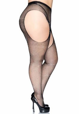 Leg Avenue Ouvert Strumpfhose Netz-Strumpfhose mit Schmucksteinen Plus Size - schwarz