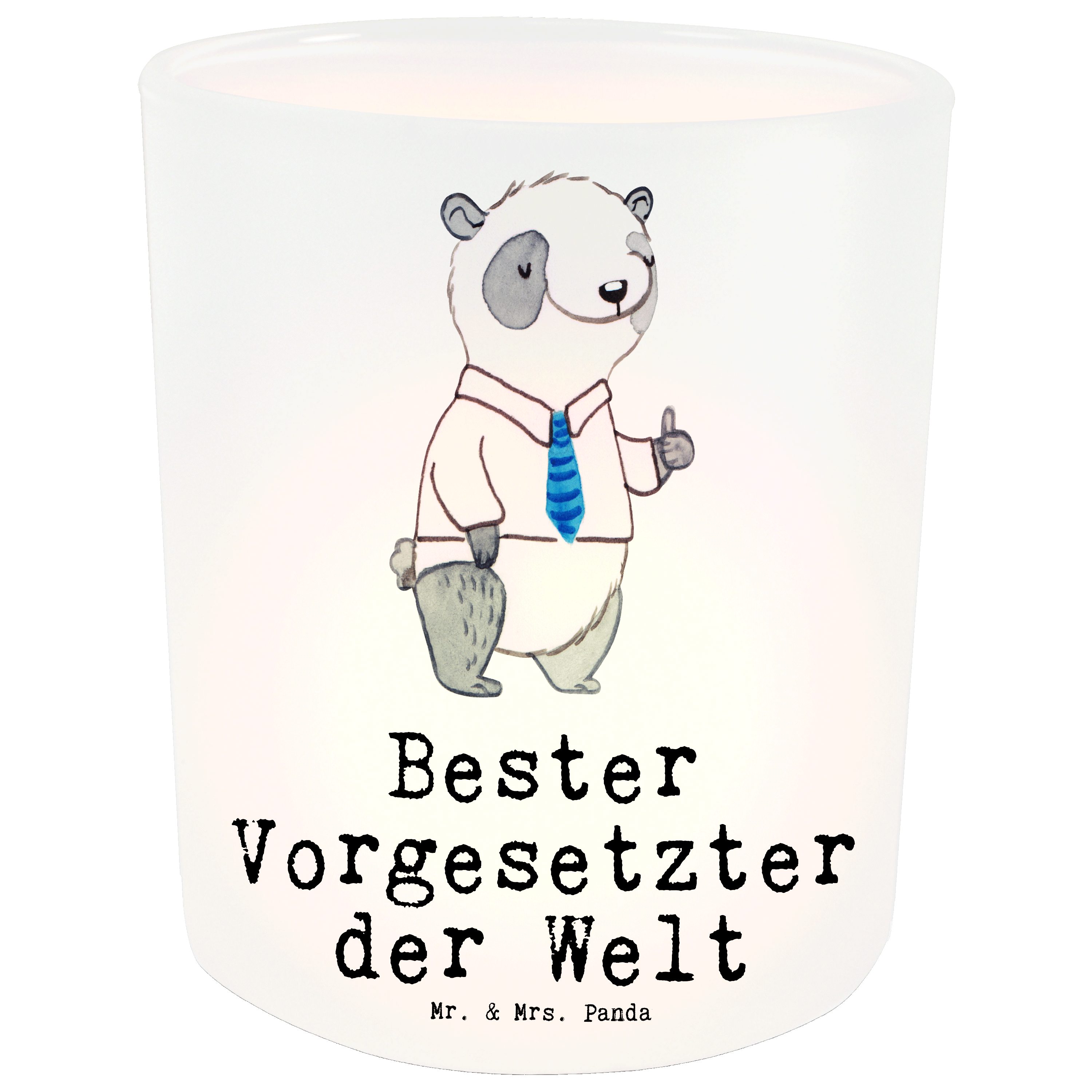 Mr. & Mrs. Panda Windlicht Panda Bester Vorgesetzter der Welt - Transparent - Geschenk, Teelicht (1 St)