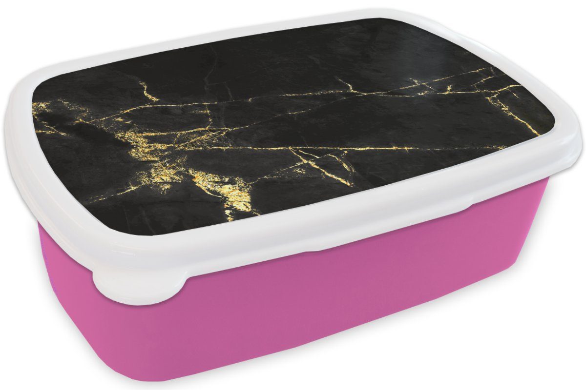 Brotdose Marmor (2-tlg), Lunchbox - Gold Luxus, Brotbox Schwarz Mädchen, - rosa für Kinder, MuchoWow Erwachsene, Kunststoff Snackbox, - Kunststoff,