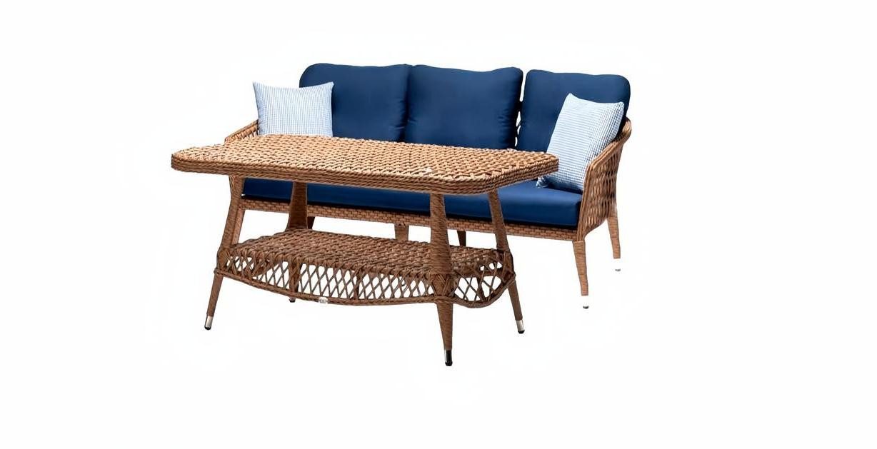 Xlmoebel Gartenlounge-Set Braunes Rattan Sofa mit Couchtisch – modernes Design und Komfort, (Gartenlounge-Set, 2-tlg., 2tlg Set(Sofa 3 Sitzer+Couchtisch), Hergestellt in Europa