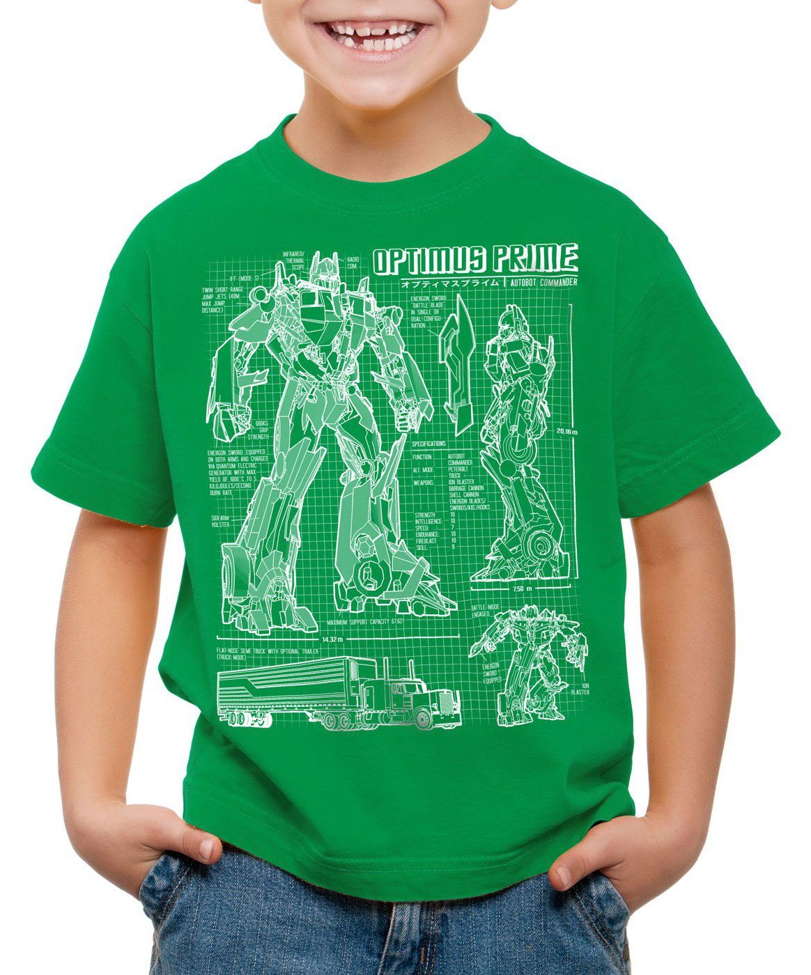 style3 Print-Shirt Kinder T-Shirt Optimus Prime blaupause autobot grün