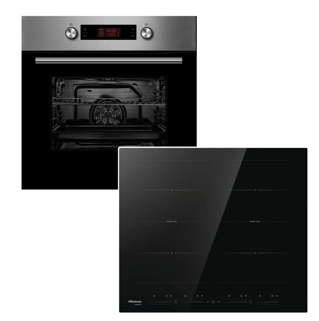 Midea Backofen-Set Backofen Pyrolyse Teleskopauszug+ Hisense Induktionskochfeld FlexZone, mit 1-fach Teilauszug, Pyrolyse-Selbstreinigung