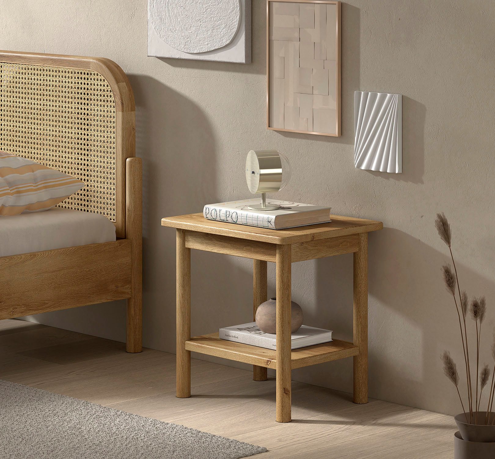 Vipack Nachtkonsole Olive, aus teilmassiver Eiche, natur lackiert (B/H/T ca. 50x50x40cm, recht oder links anstellbar), mit einem Ablageboden, universell einsetzbar