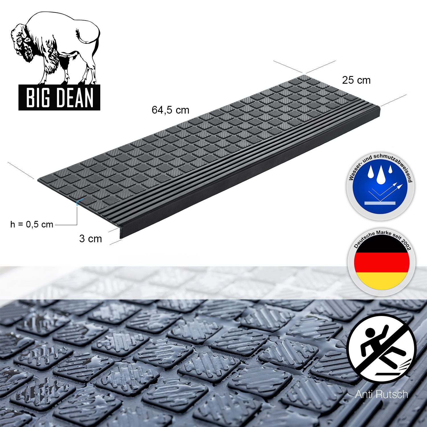 BigDean Stufenmatte 3x Gummi 65x25cm Treppenstufen günstig online kaufen