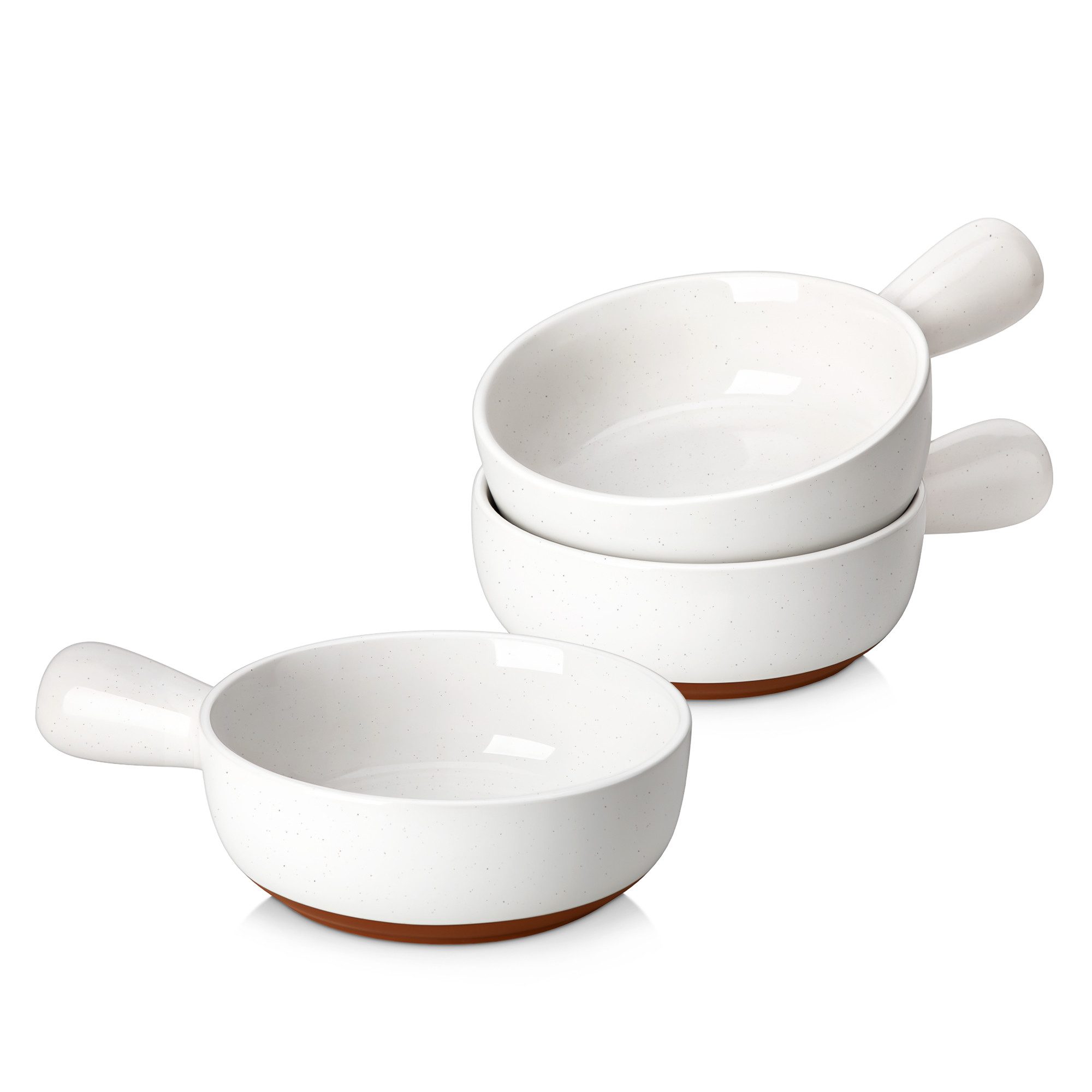MALACASA Suppenschale Steingut Eintopfschale mit Griff, Sesamglasur, Steingut, (Set, 3-tlg)