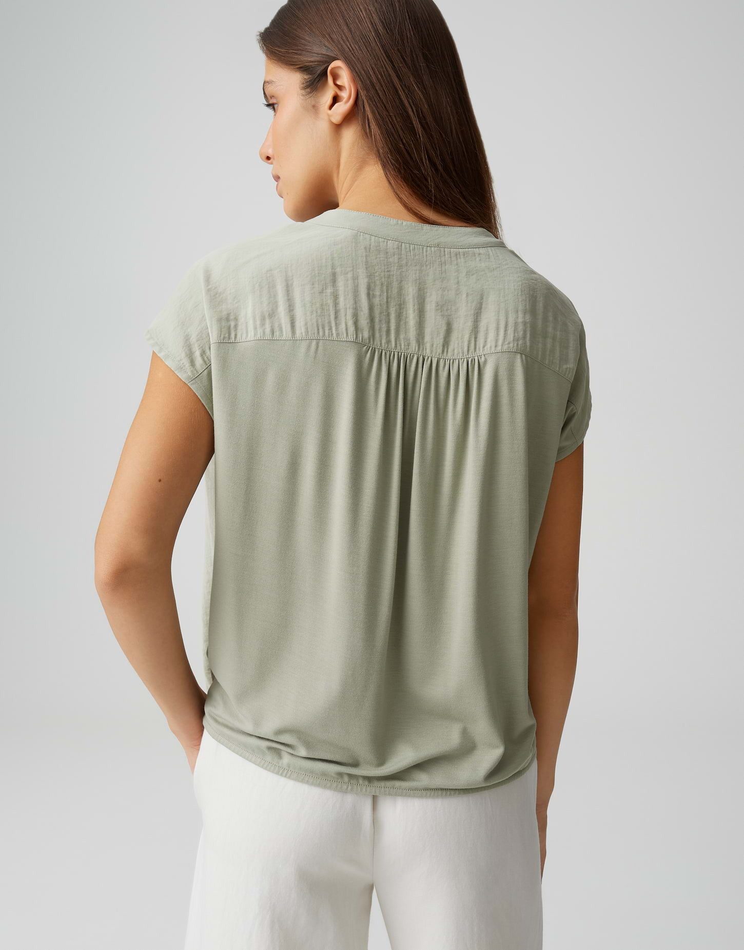OPUS Kurzarmshirt Sawoko im Materialmix weich fließender Fall, glatter Griff, Casual
