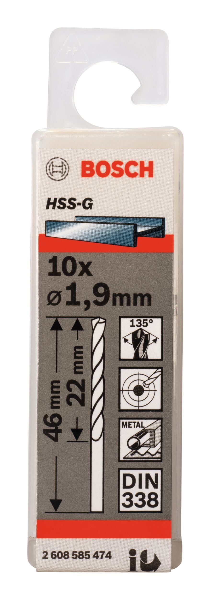 1,9 338) BOSCH HSS-G 46 Stück), (DIN (10 - x 22 mm 10er-Pack Metallbohrer, - x