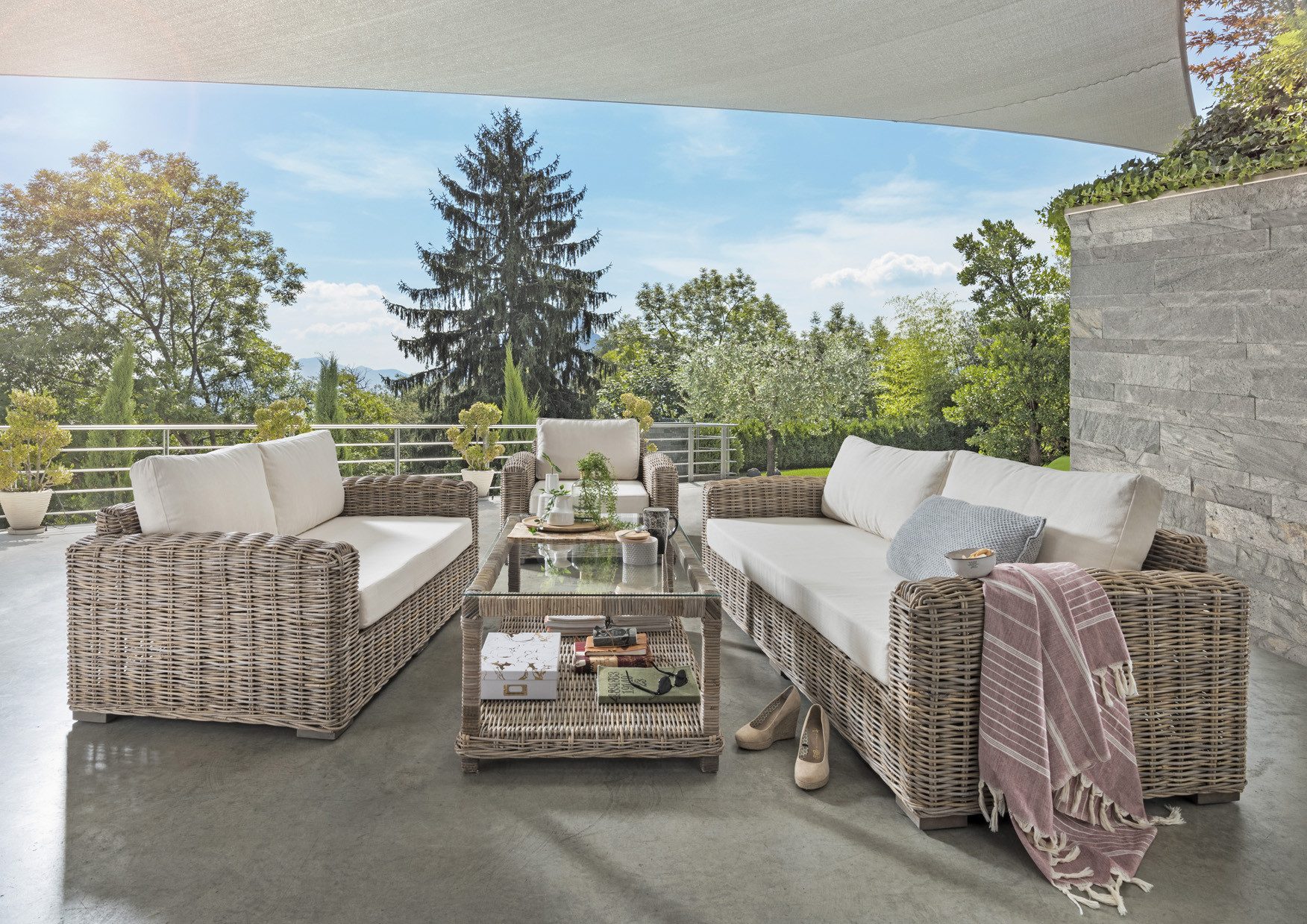 More2Home Loungesofa Rattan-Sofa, SPLIT, 2-sitzig, 150 cm grau