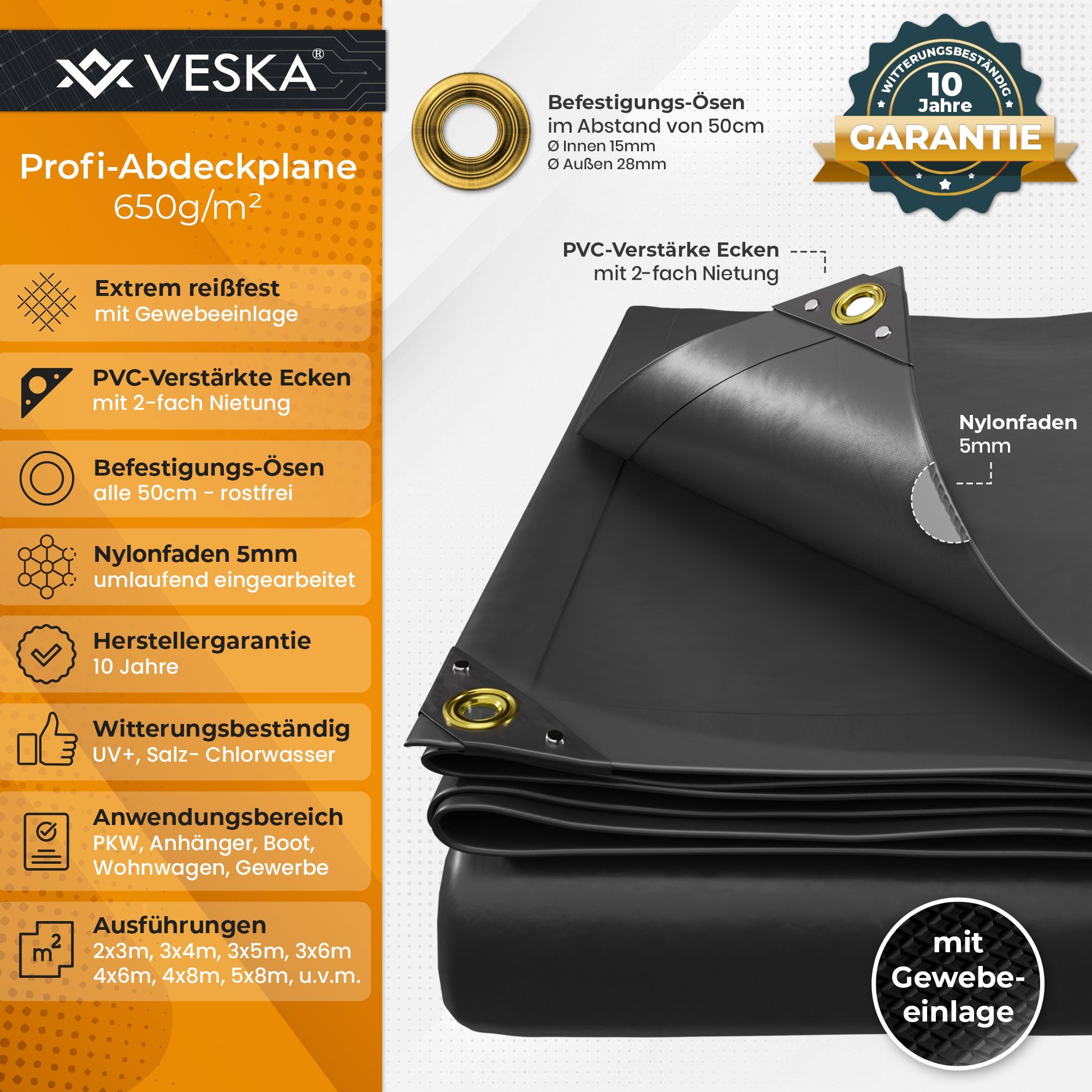 VESKA Schutzplane Profi Abdeckplane 650g/m² Gewebeplane, günstig online kaufen