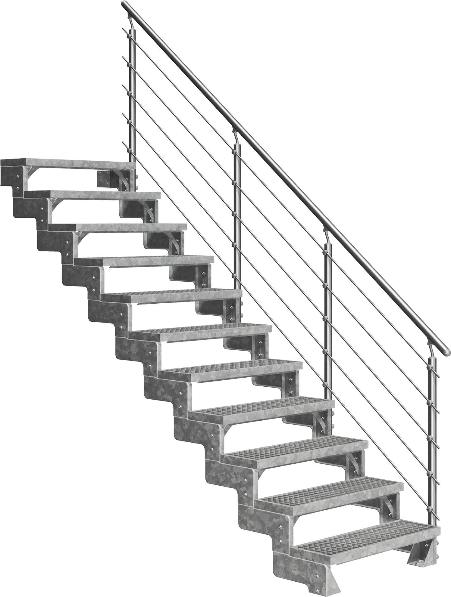 Stufen cm, Geschosshöhen Dolle Außentreppe einseitigem Gitterrost-Stufen, bis 242 für 11 inkl. Gardentop, Alu/Metall/ES offen,