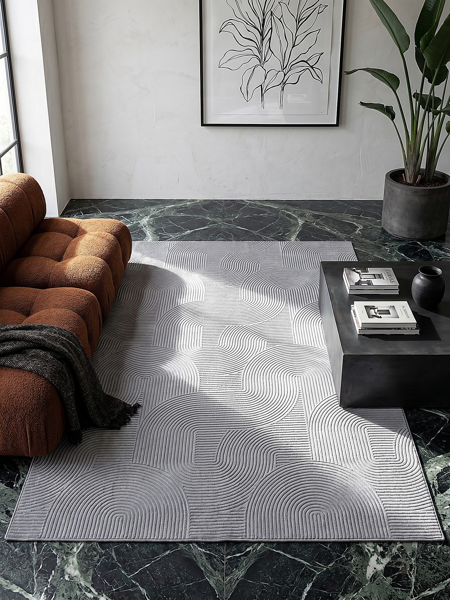 KADIMA DESIGN Teppich DALAR Grau Kurzflorteppich 200x200 Geometrisch Polypropylen Antirutsch, Quadrat, Höhe: 9 mm, Saugroboter-geeignet, Strapazierfähig, Farbecht, Pflegeleicht