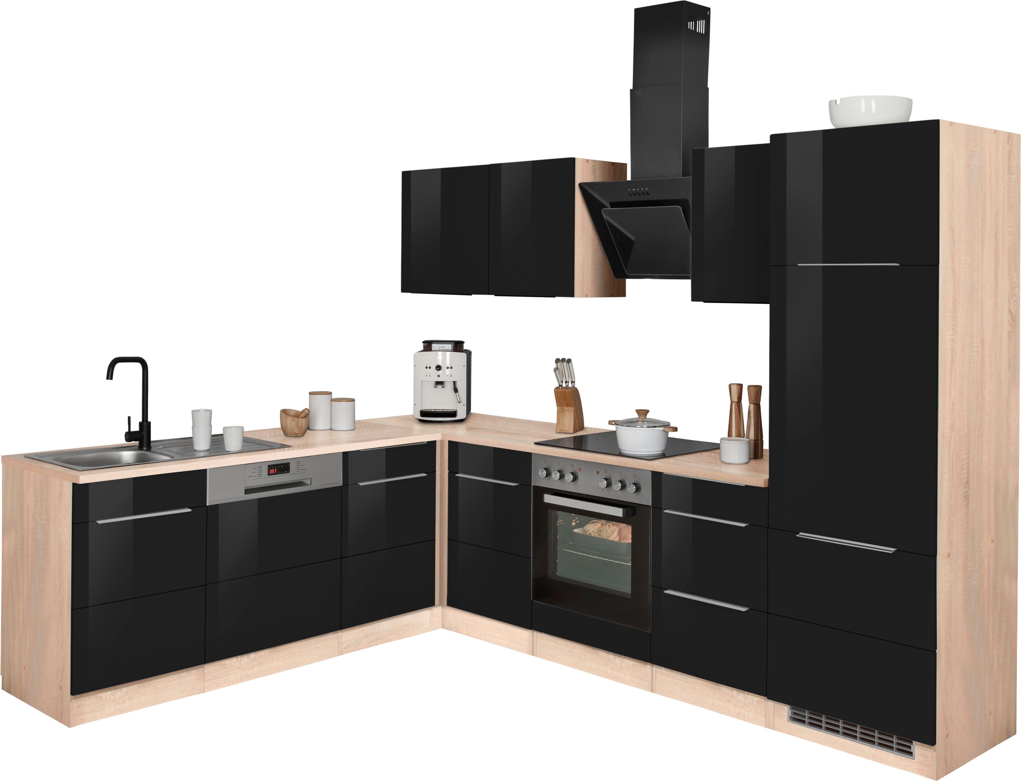 KOCHSTATION Winkelküche KS-Brindisi, Stellbreite 220/280 cm, wahlweise mit E-Geräten, mit MDF-Fronten