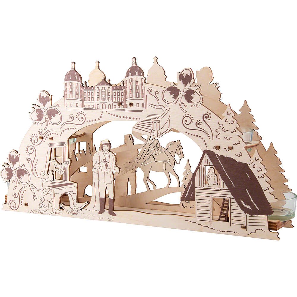 Erzgebirge-Palast Schwibbogen Schwibbogenleuchter "Drei Haselnüsse für Aschenbrödel" (37x20cm) von S
