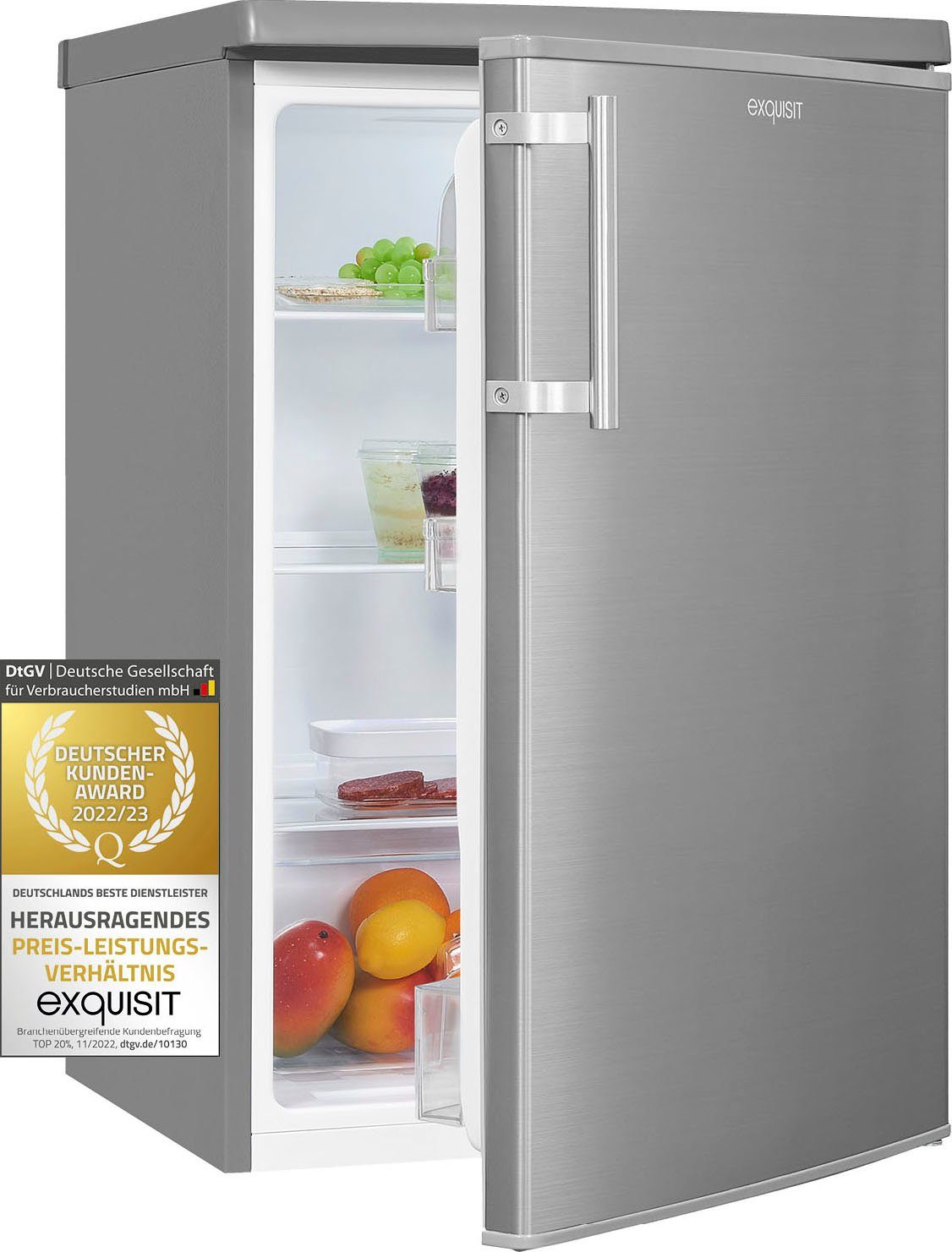 exquisit Kühlschrank KS16-V-H-040E inoxlook, 85,5 cm breit hoch, 55 cm