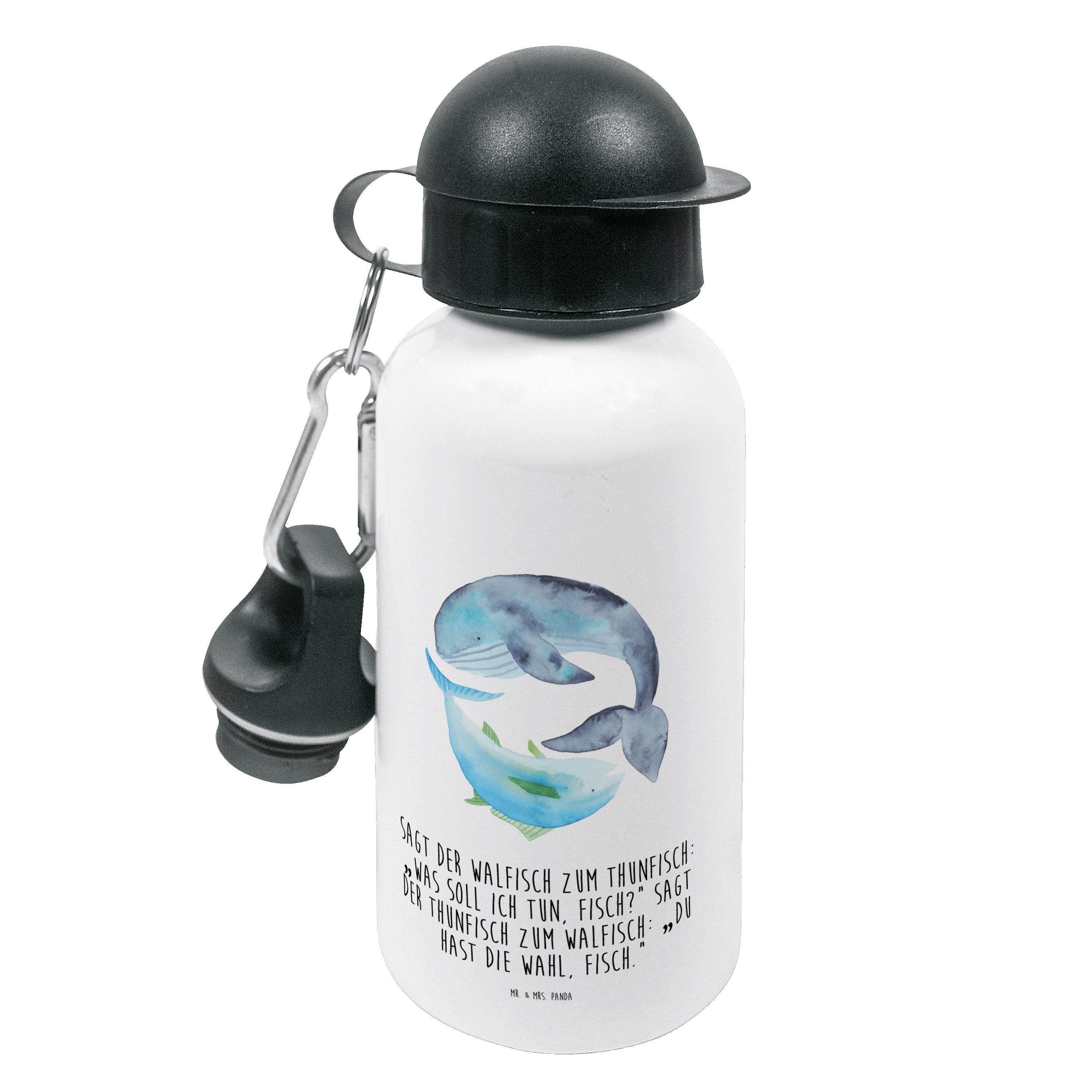 Mr. & Mrs. Panda Trinkflasche Walfisch & Thunfisch - Weiß - Geschenk, Tunfisch, Kindertrinkflasche