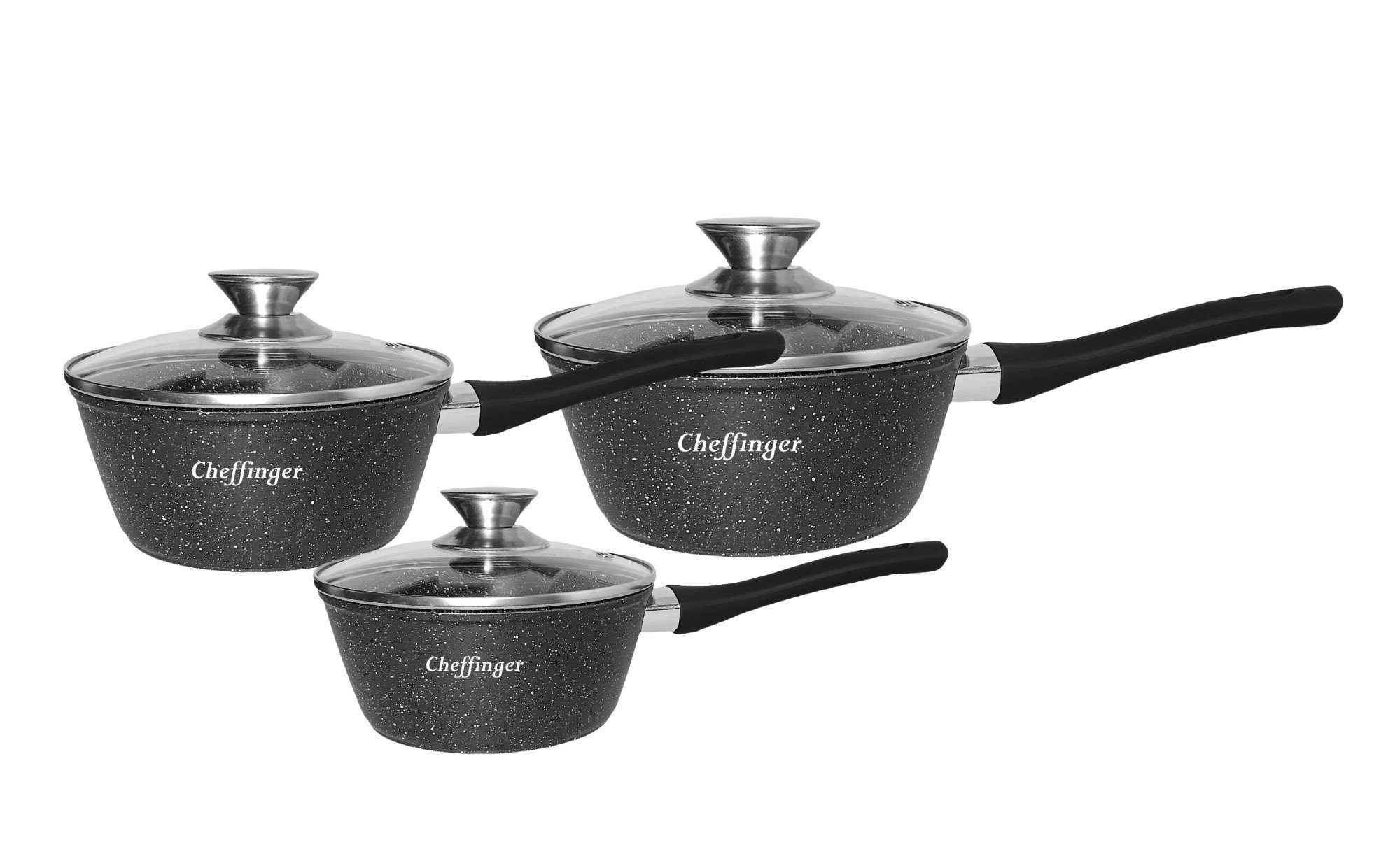 Cheffinger Kasserolle Stielkasserolle Set 6 tlg Ø16-18-20cm Saucenpfanne Pfanne Stieltopf, (6-tlg)