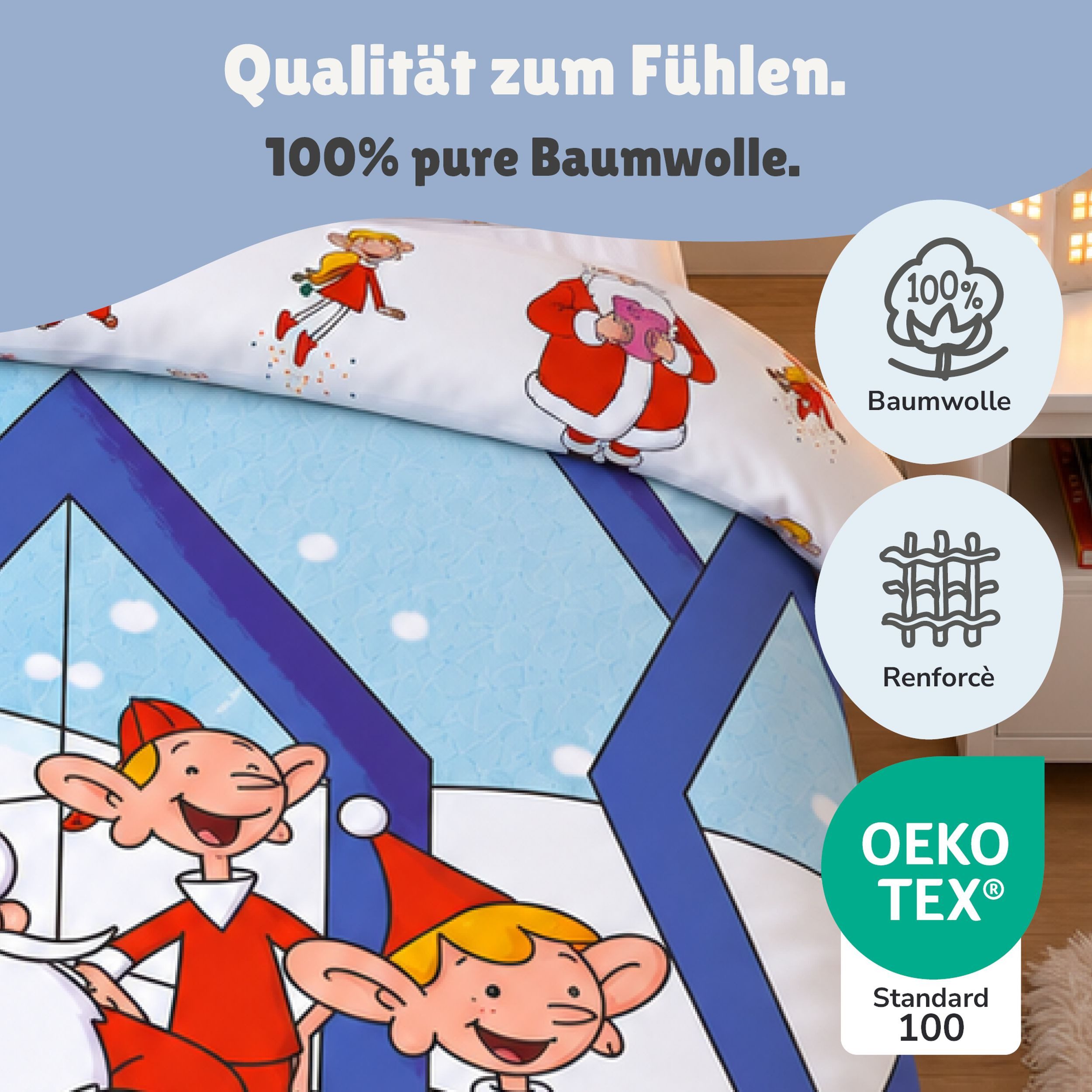 Familando Kinderbettwäsche Weihnachtsmann & Co.KG WUCK 135x200 80x80 cm 100% Baumwolle, Renforcé, 2 teilig, Bettwäsche mit liebevollem Motiv für Mädchen und Jun – Bild 4 von 5
