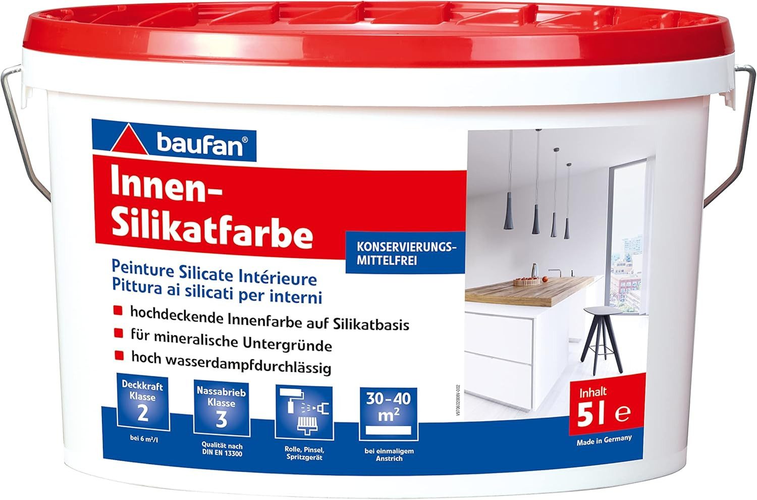 baufan® Wandfarbe Innen-Silikatfarbe 5,0 l Innenfarbe auf Silikatbasis Weiß, hoch wasserdampfdurchlässig
